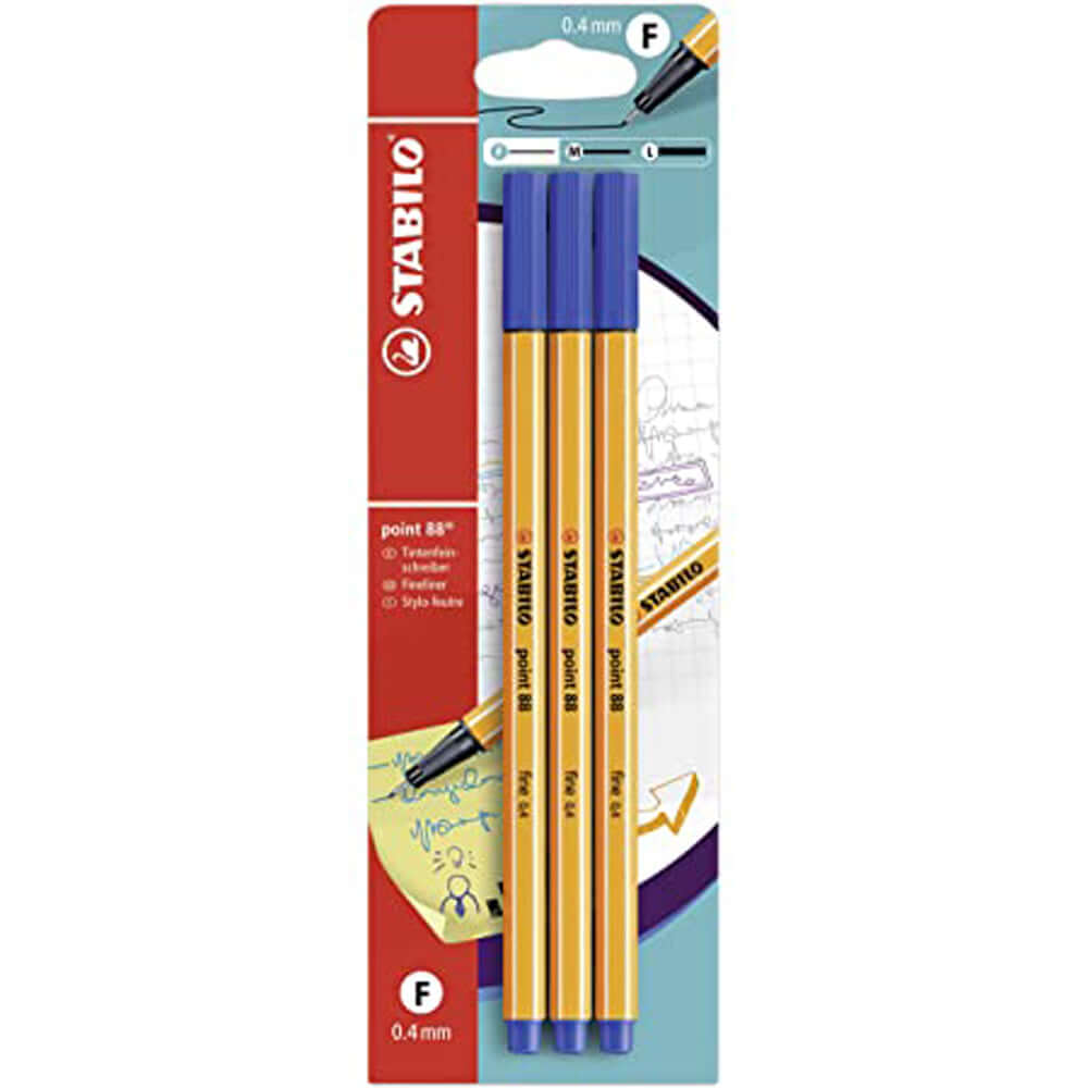 Fineliner Stabilo Point 88, 0.4 mm, albastru, 3 bucati/blister Fineliner Stabilo Point 88, 0.4 mm, albastru, 3 bucati/blister